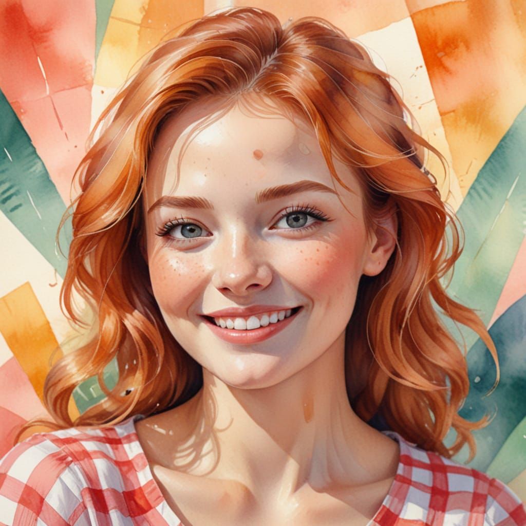 Whimsical Watercolor Woman in Gingham Wonderland