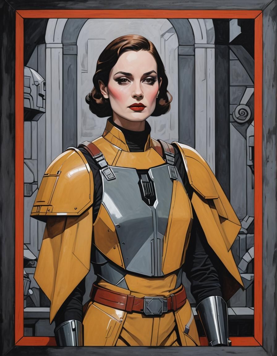 Mandalorian Woman in Patrick Nagel Art Deco Style