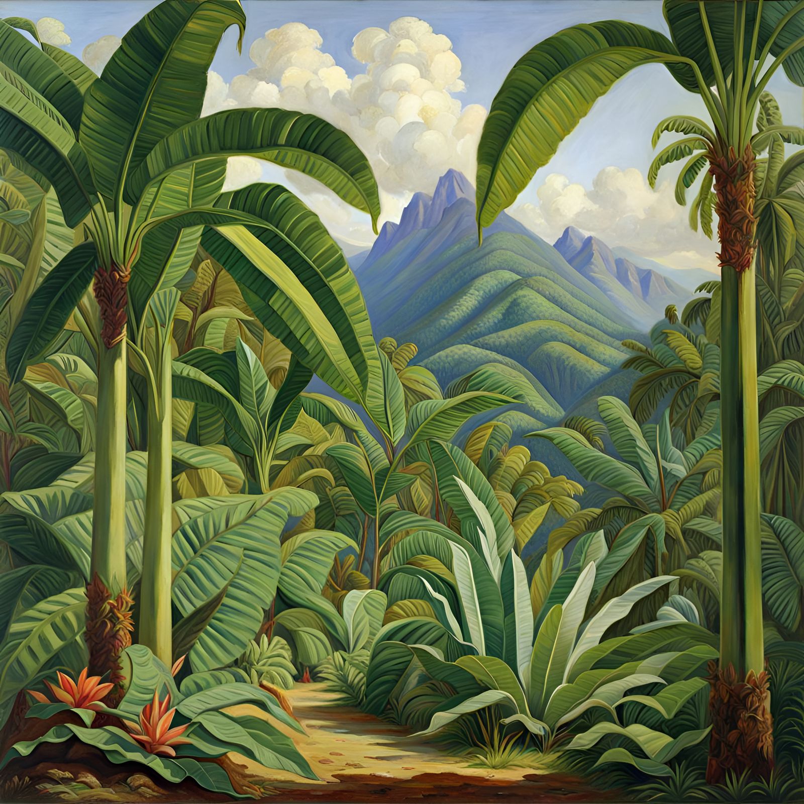 Tropical Mountain Landscape in 19th Century Style