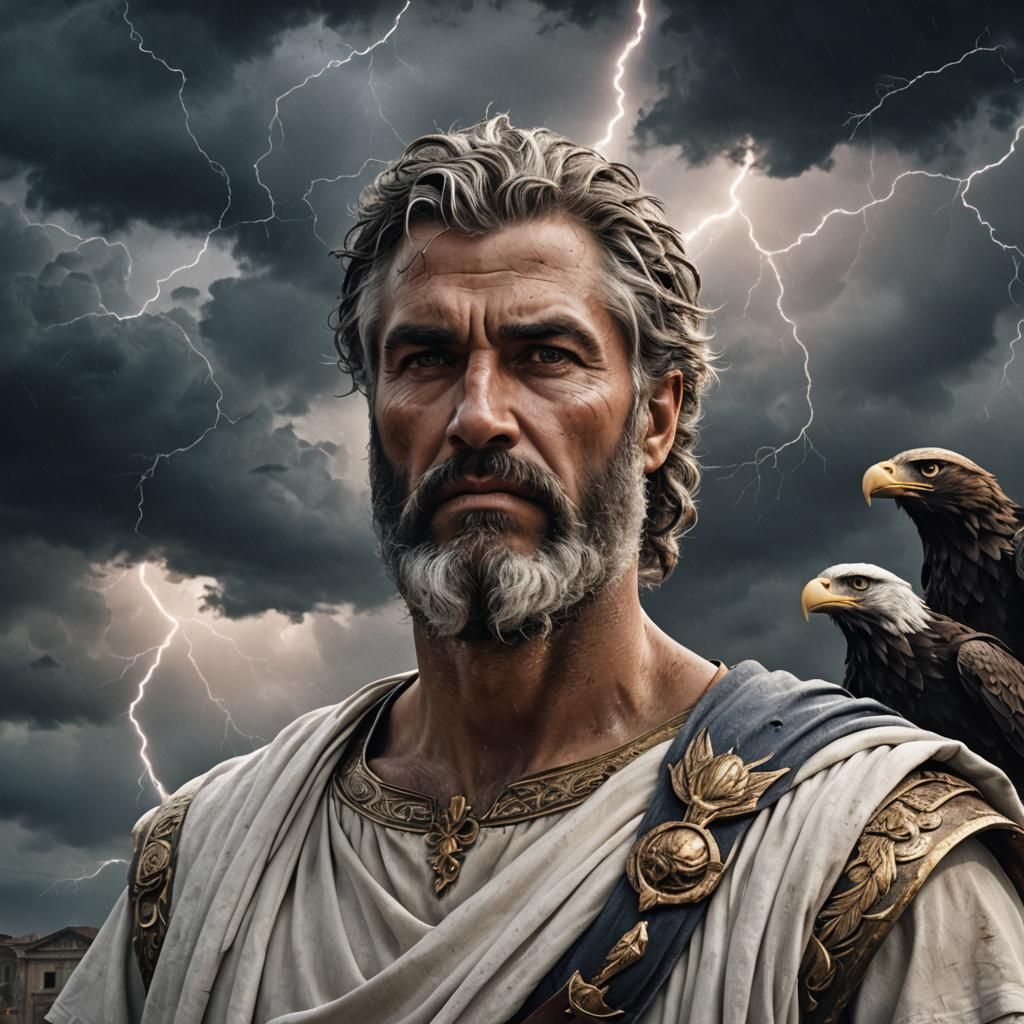 Roman God Portrait with Lightning and Eagles