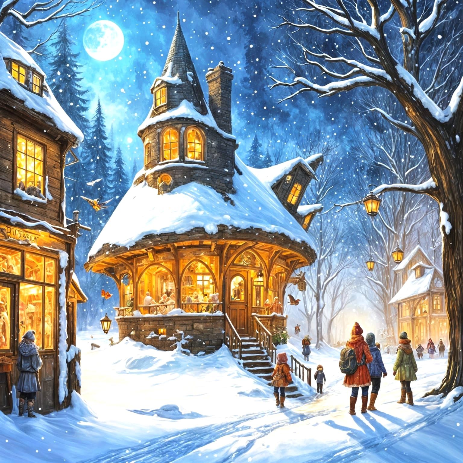 Whimsical Winter Cafe Inside Giant Acorn