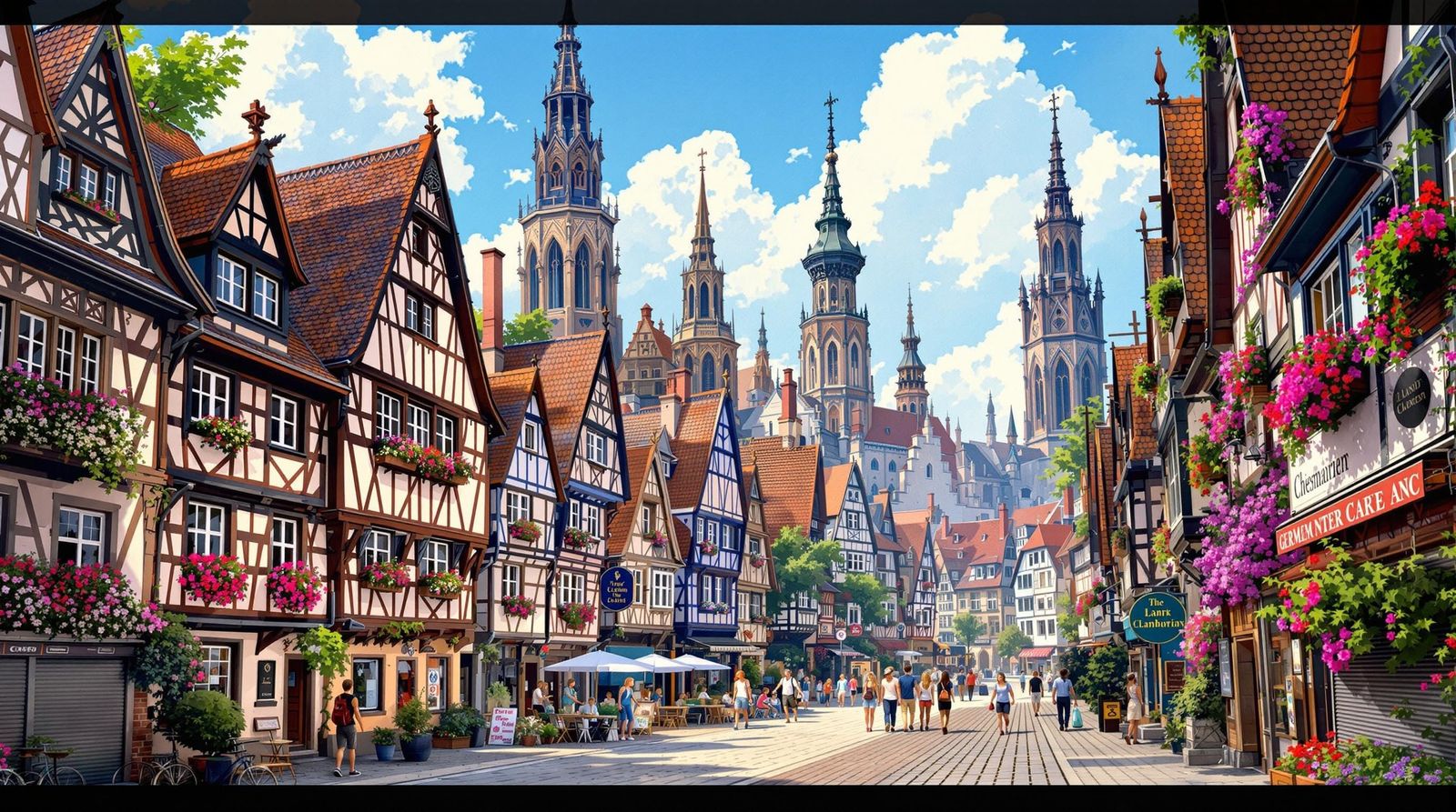 German Old Town Street Scene in Hyperdetailed Style
