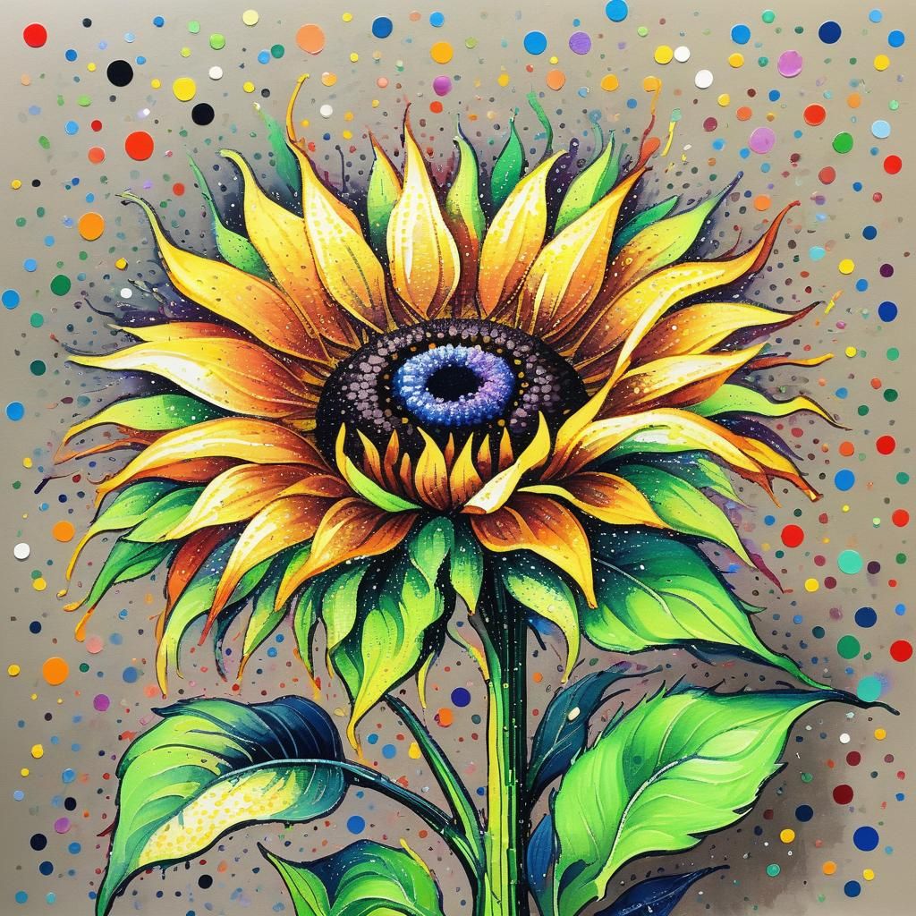 Pointillist Sunflower Impressionist Style with Dotting Tool