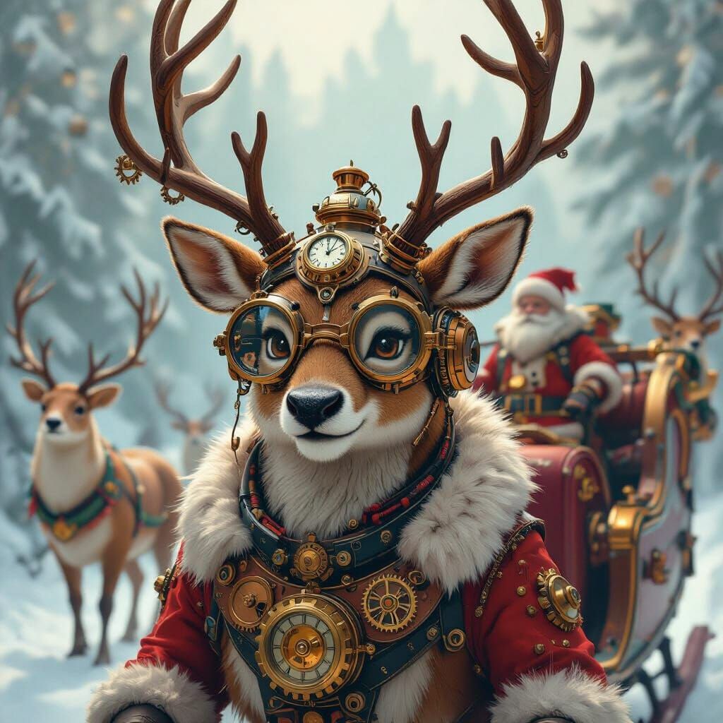 Steampunk Rudolph in Intricate Industrial Setting