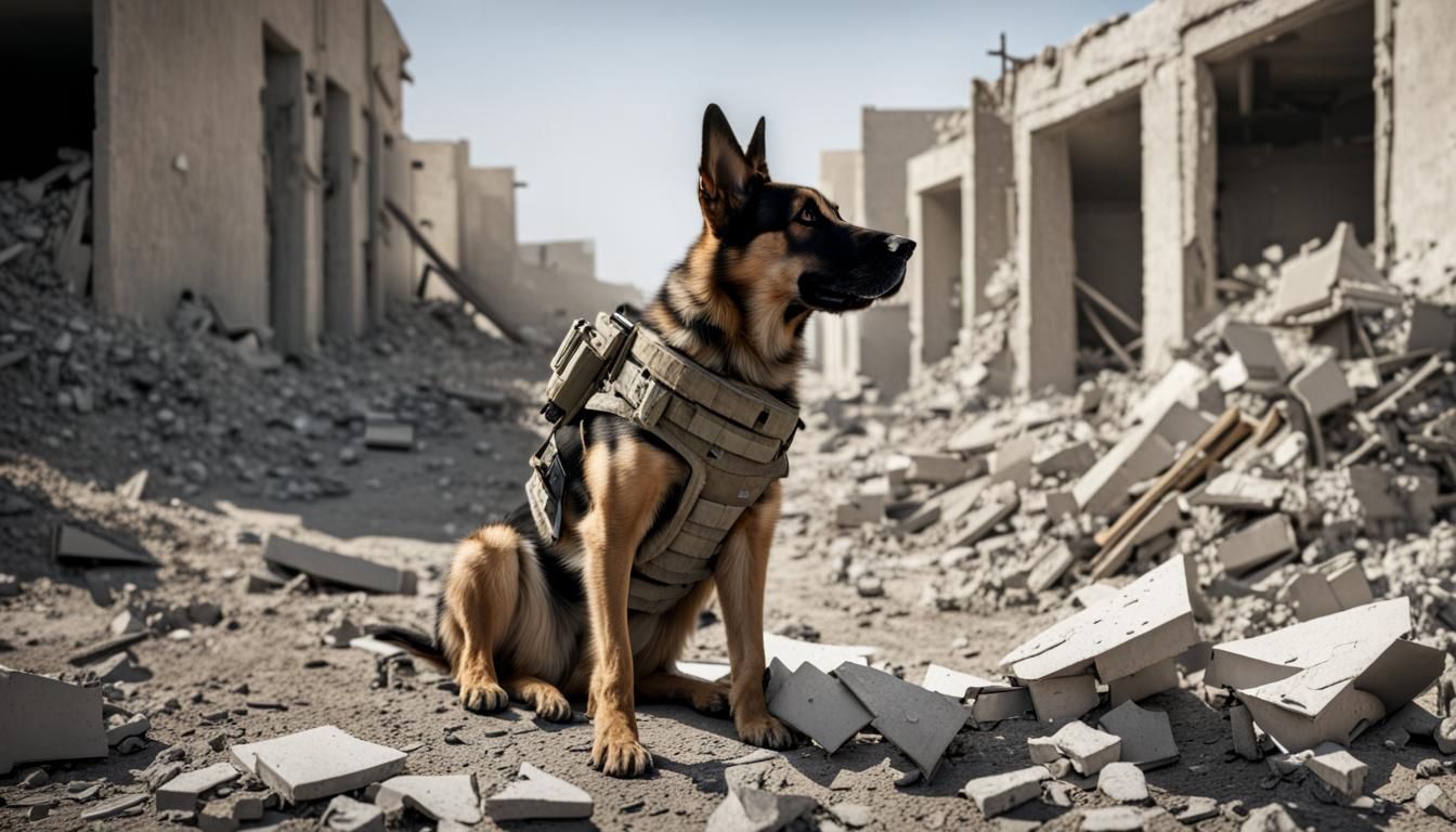 Wasteland War Dog Searching for Robot in Rubble