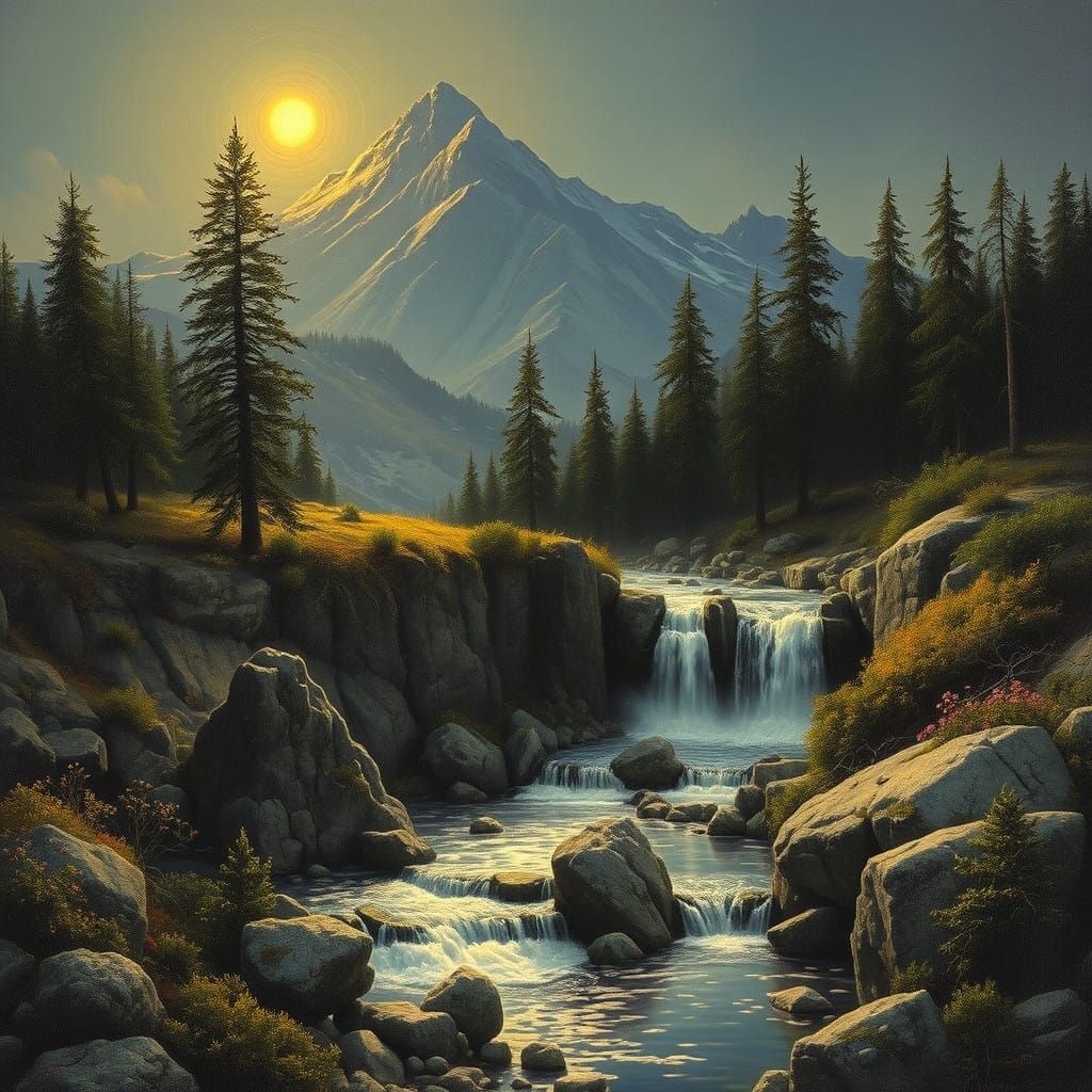 Dreamy Mountain Stream at Nightfall