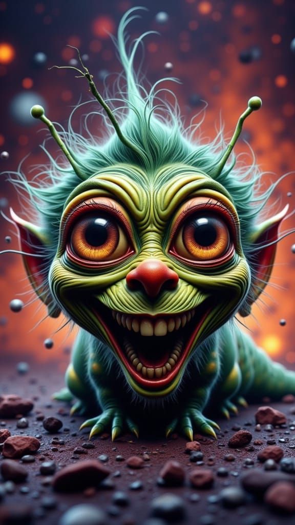 Excited Caterpillar Caricature with Big Eyes