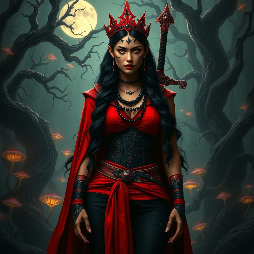 Dark Warrior Queen in Cyberpunk Aesthetic