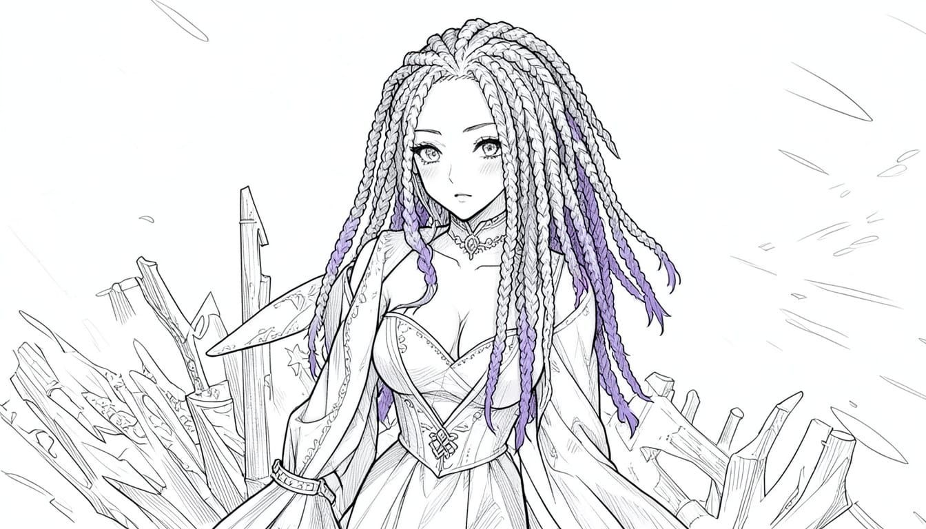 Beautiful Woman with Silver and Purple Dreadlocks in Manga S...