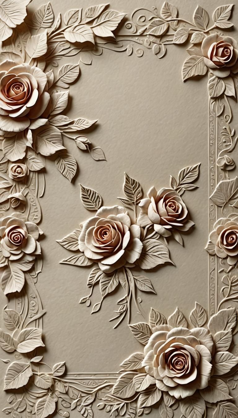Embossed Roses Border on Textured Paper