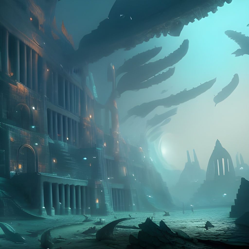 Atlantis Underwater City in Dark Fantasy Style