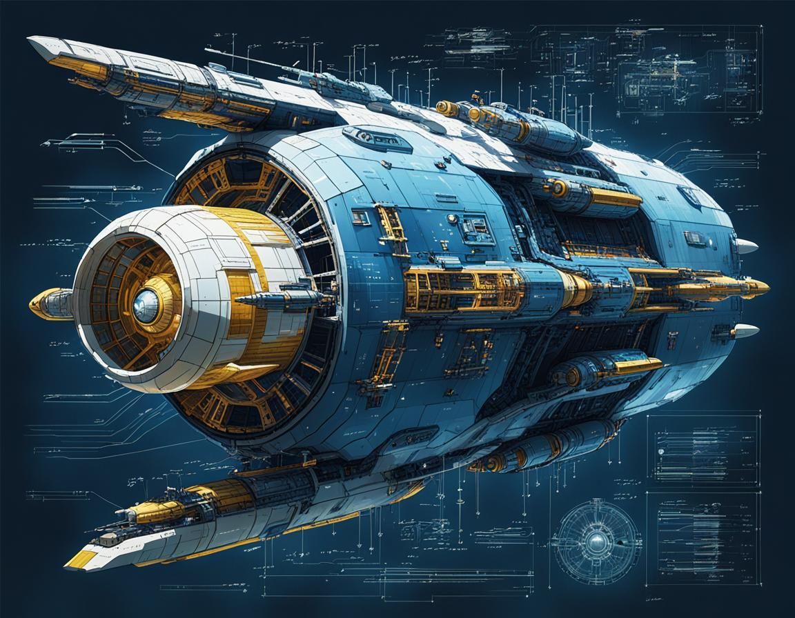 Sci-Fi Spacecraft Blueprint Sketch in Digital Art Style