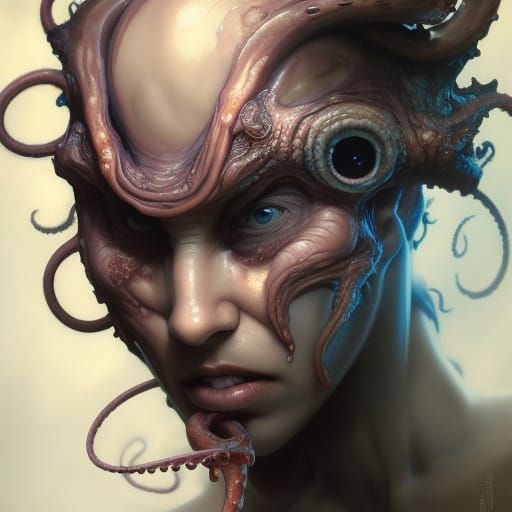 Fantasy Monster Portrait with Tentacles in Digital Art Style