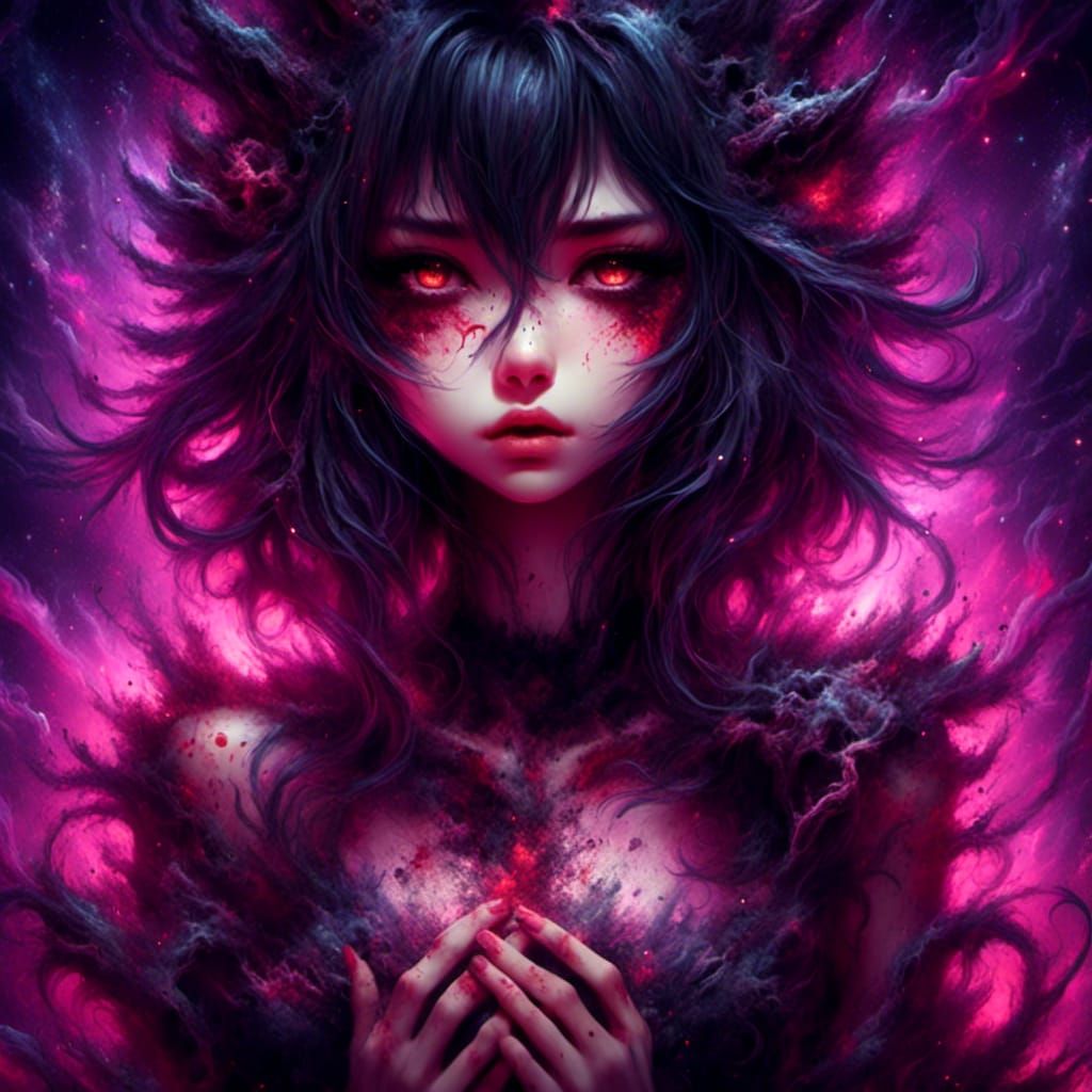 Anime Kawaii Neko Girl with Blood Accents