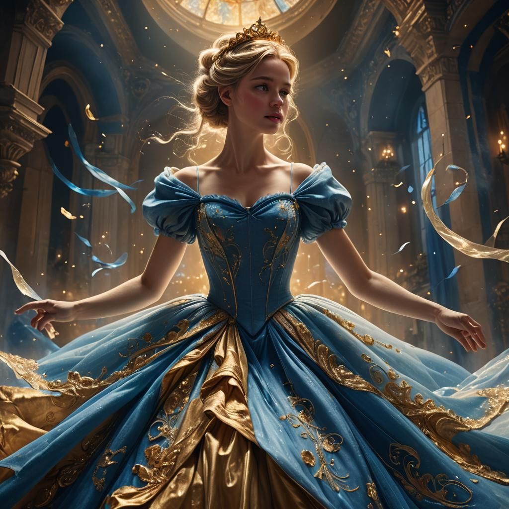 Cinderella Spinning with Magic in Digital Painting