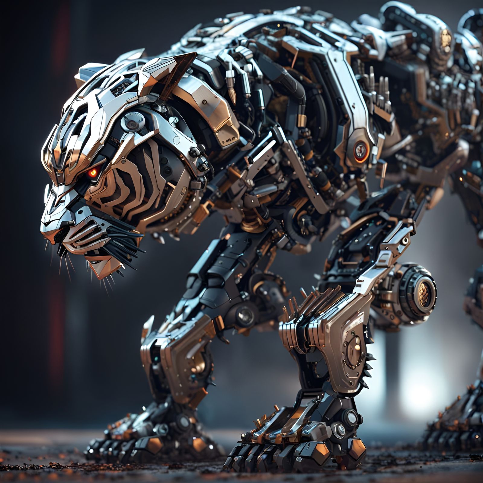 Futuristic Robot Tiger Warrior in Sci-Fi Battle