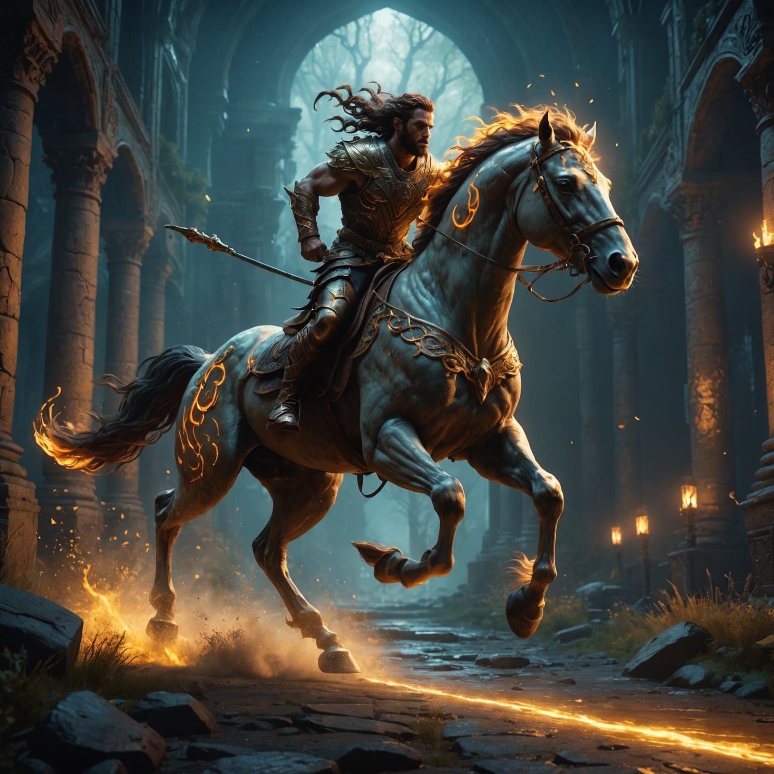 Glowing Centaur Sprinting: Fantasy Concept Art