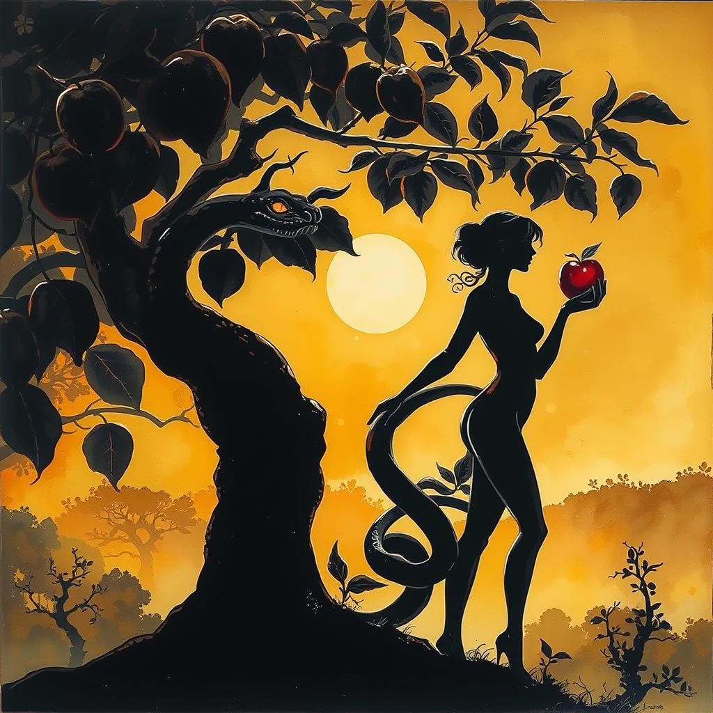 Eve, Snake and Apple Tree in Klimt's Garden