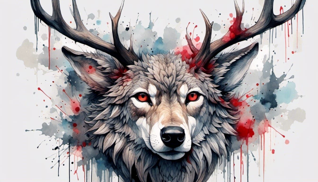 <lora:Mixed media:1.0> Deer wolf fusion