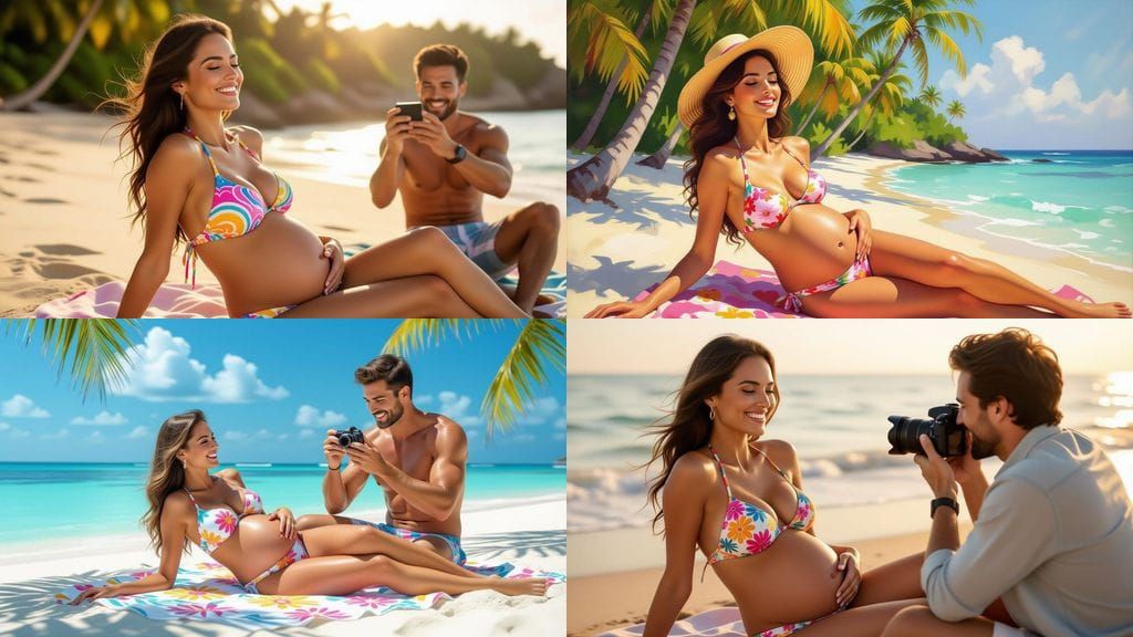 Pregnant Wife Embraces Blissful Moment on Sunny Beach