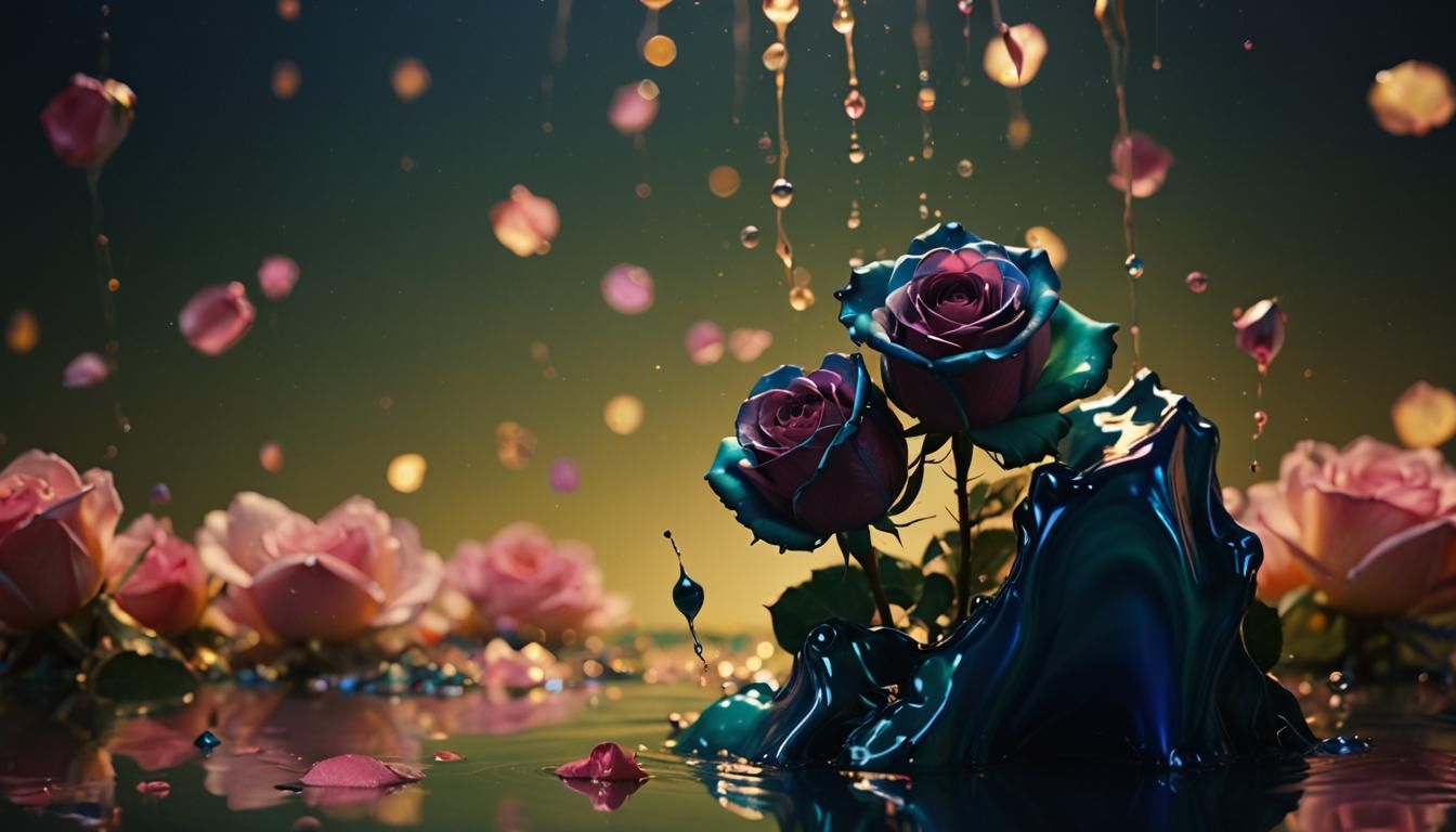 Ethereal Liquid Pouring into Lake: Abstract Dreamscape