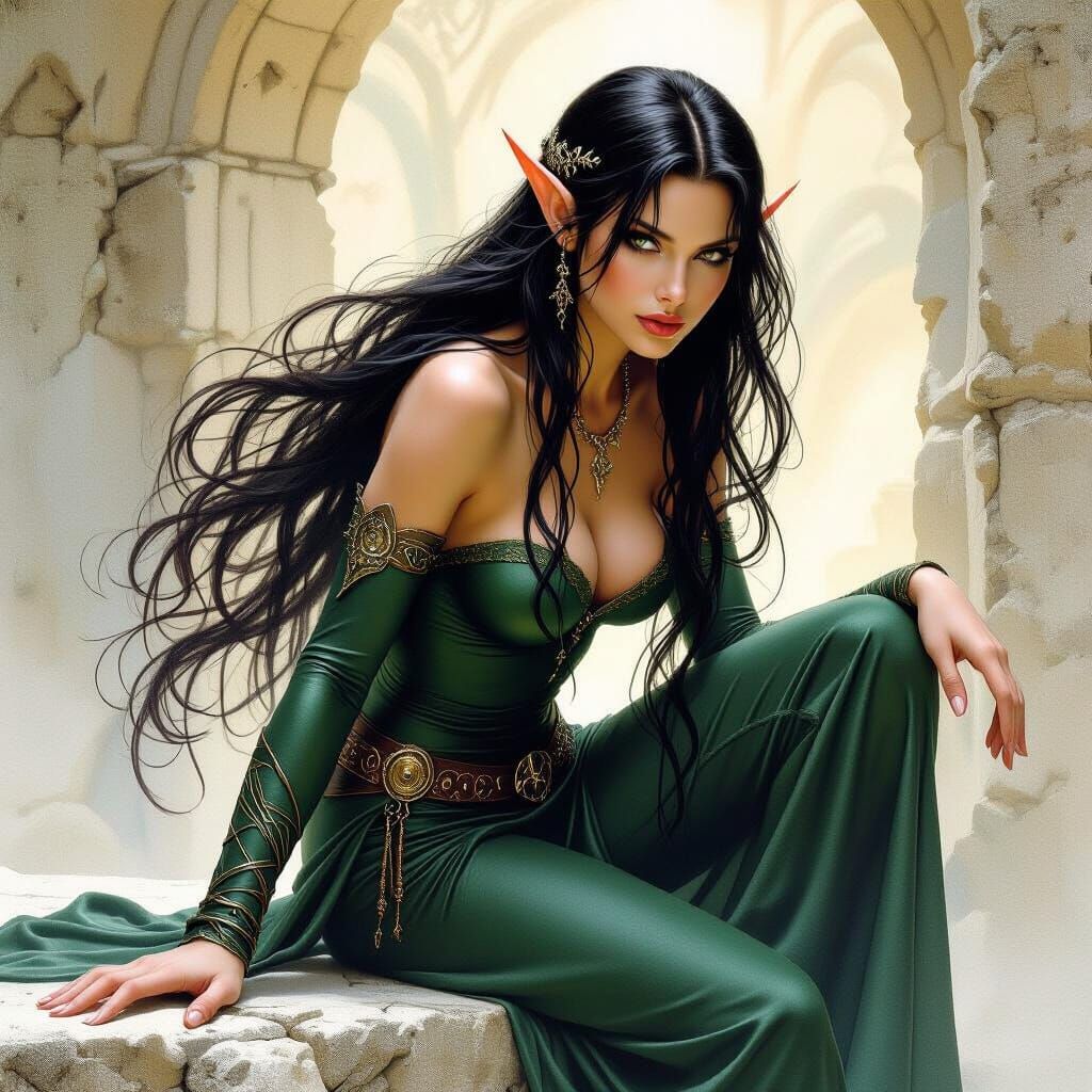 Fantasy Elf in Risky Pose, Royo Style