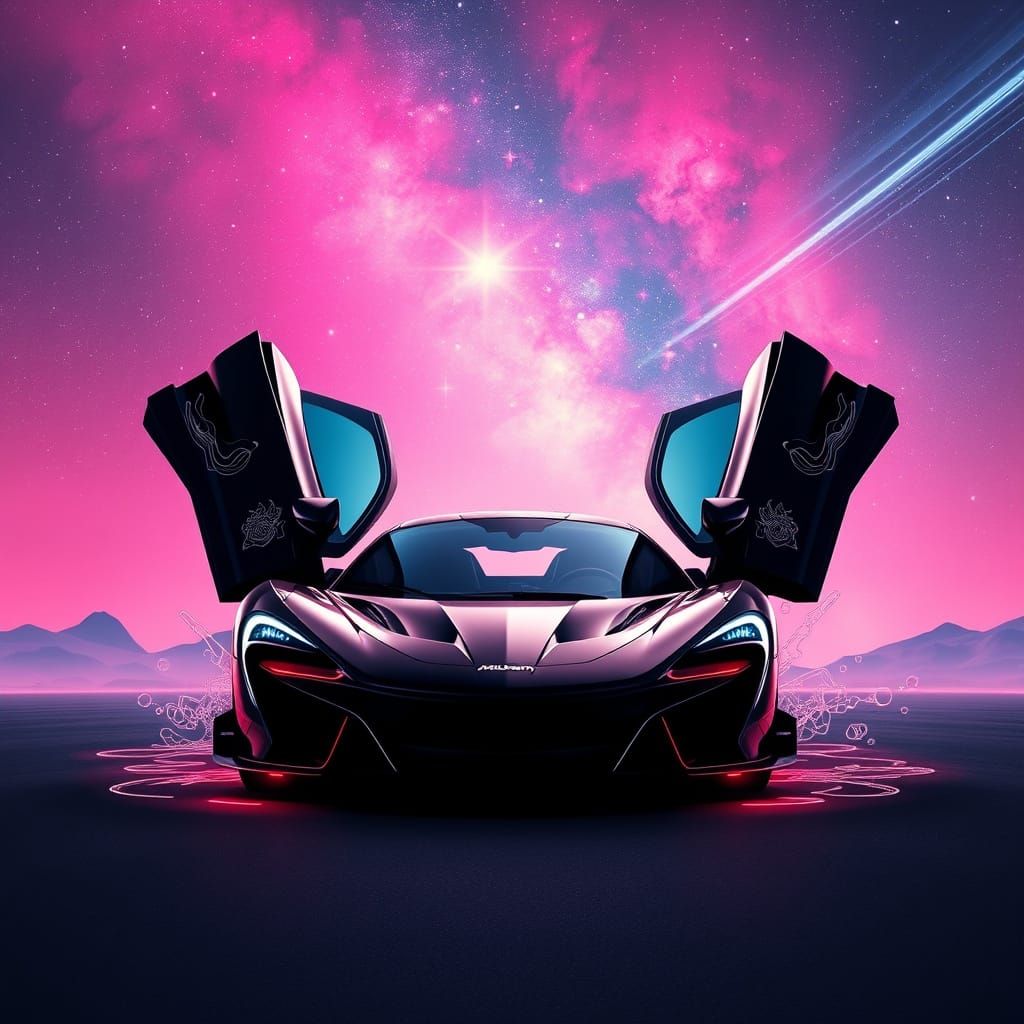 Futuristic McLaren Speeds Through Vibrant Celestial Landscap...
