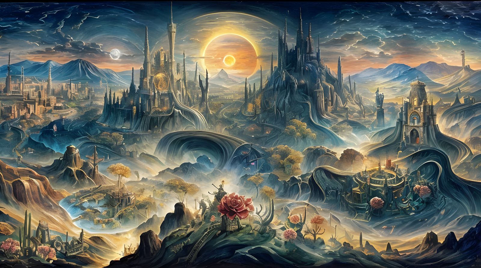 Surreal Desert Kingdom at Night in Dieselpunk Style