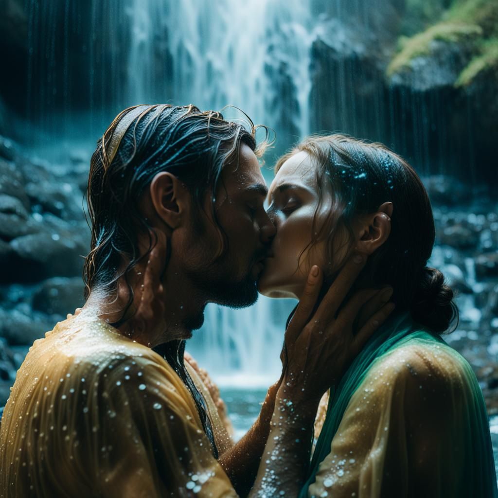 Shirka and Roman: Kissing Under a Waterfall