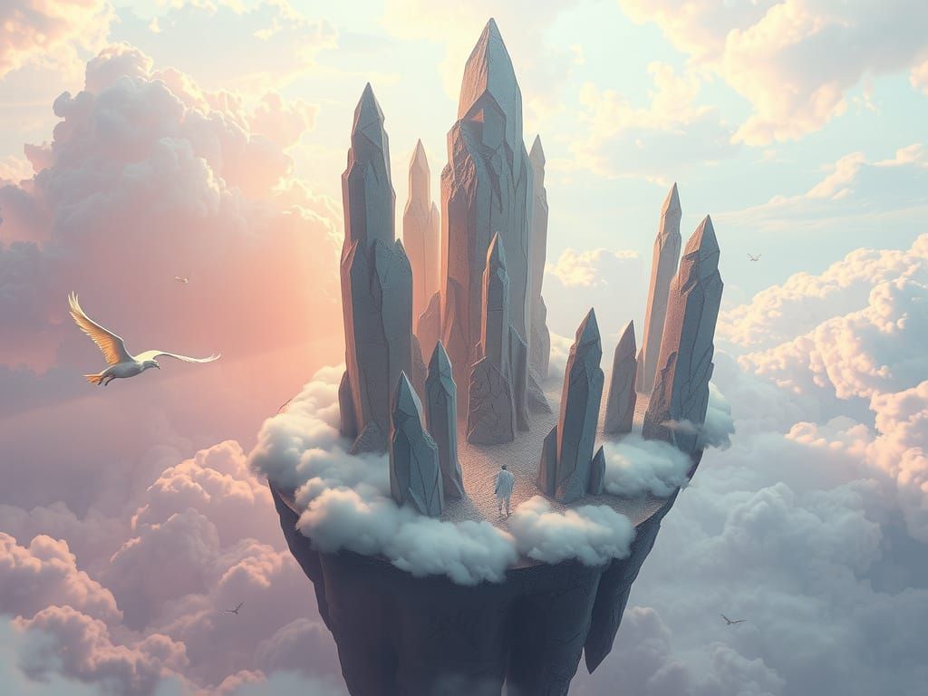 Surreal Dreamscape: Crystal Structures on Floating Islands