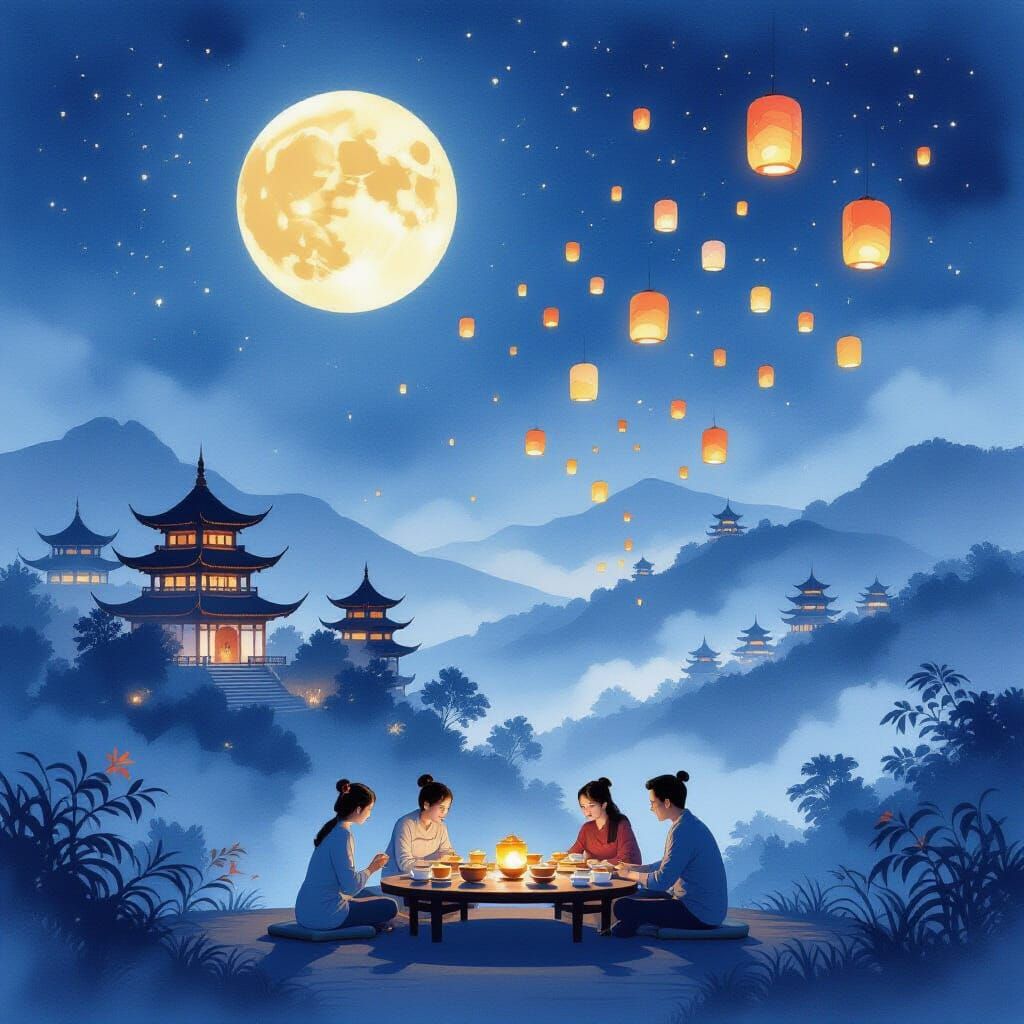 Mid-Autumn Festival Celebration Under a Luminous Moon