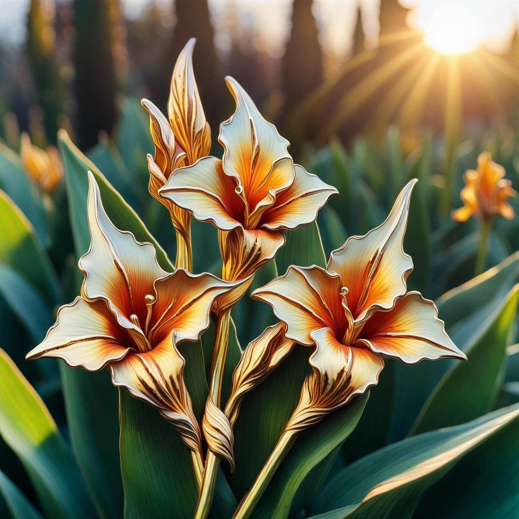 Metal Canna Flowers Enamel Pin in Golden Hour