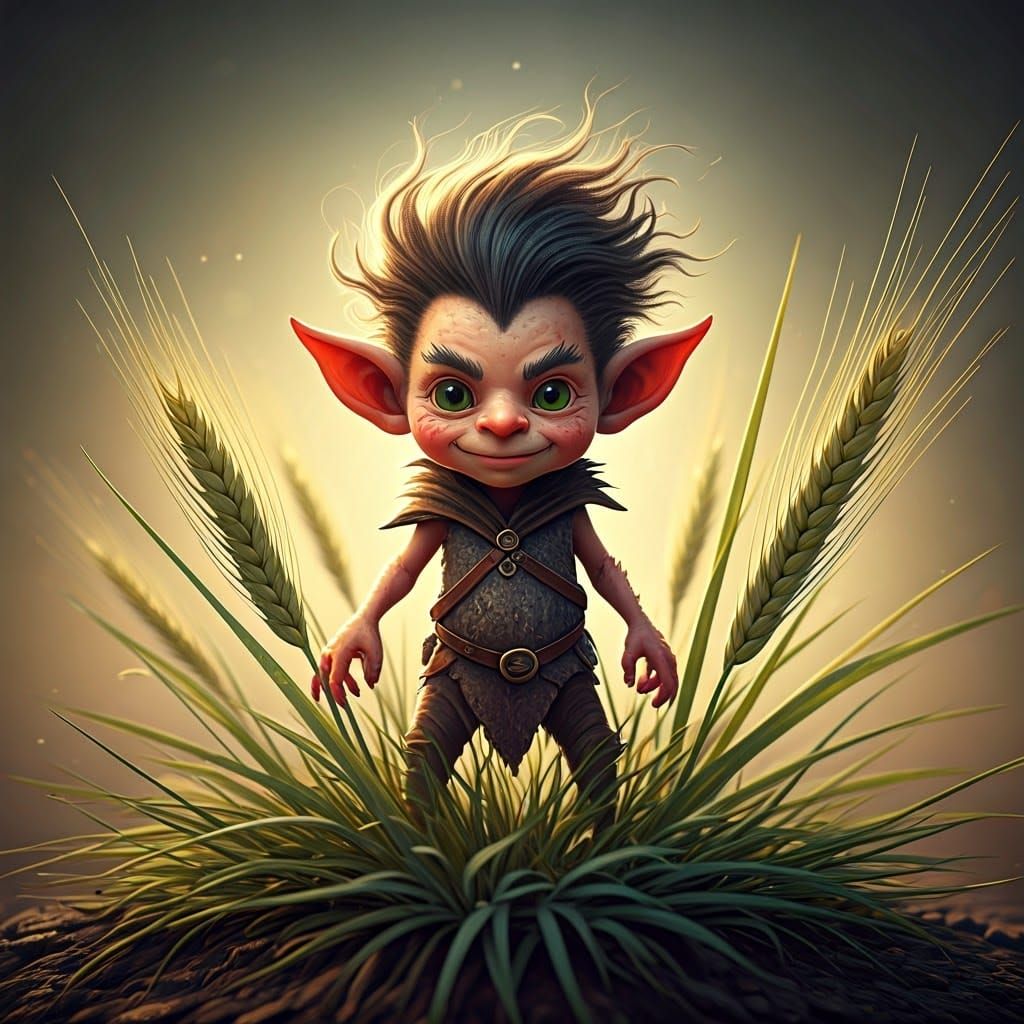 Whimsical High Fantasy Imp in Wheat Grass