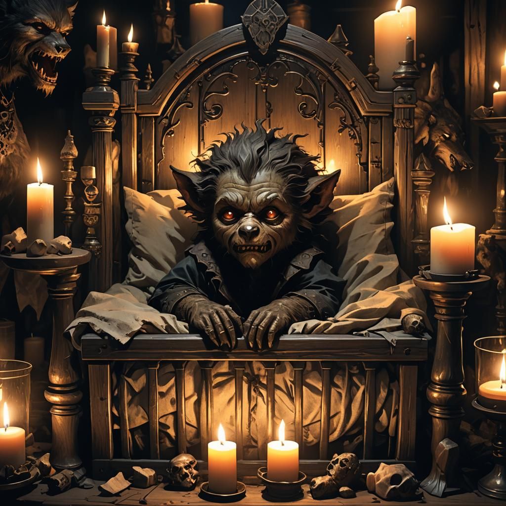 Horrific Wolfman Baby in Dark Fantasy Art