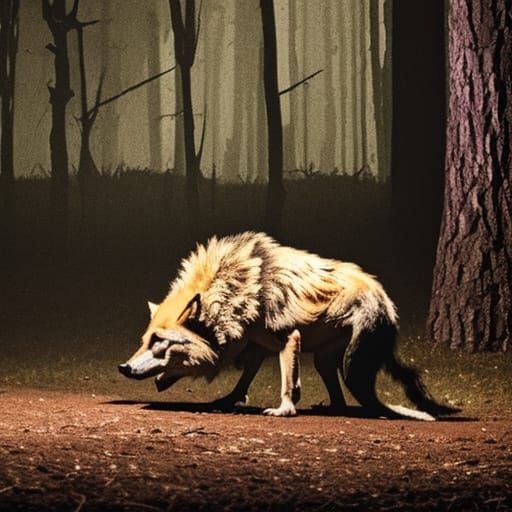 Big Bad Wolf Feasting in Dark Woods