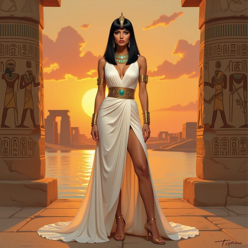 Egyptian Queen with Cobra Crown in Art Nouveau Style