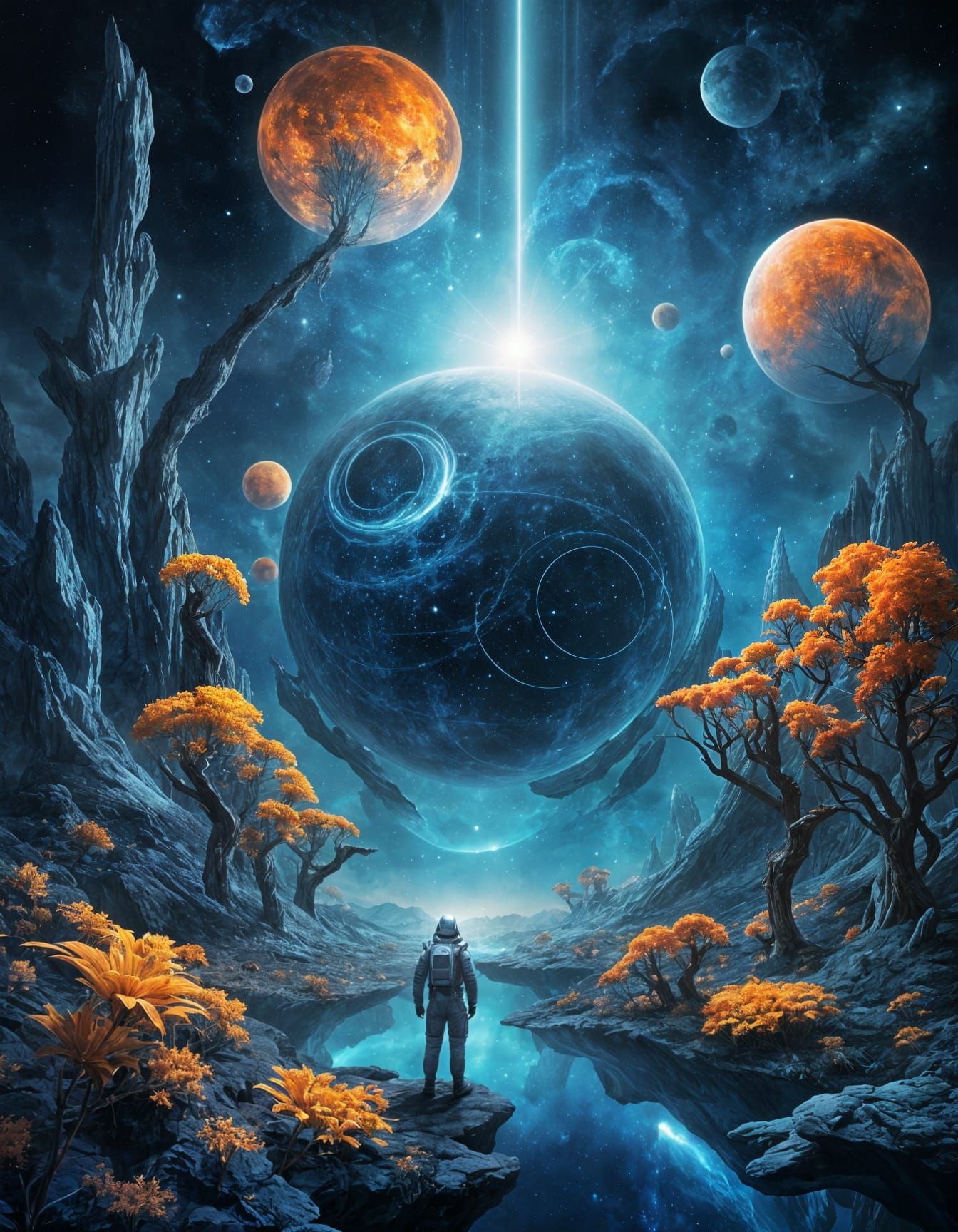 Astronaut Adrift in Luminous Nebula, Surreal Cosmic Landscap...