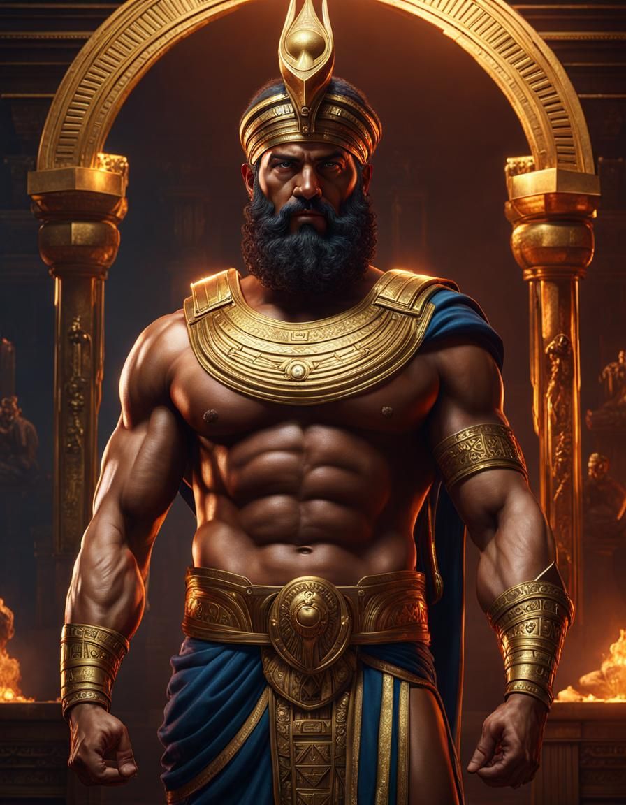 Hercules in Egyptian Gold: Hyperrealistic Dark Fantasy Portr...
