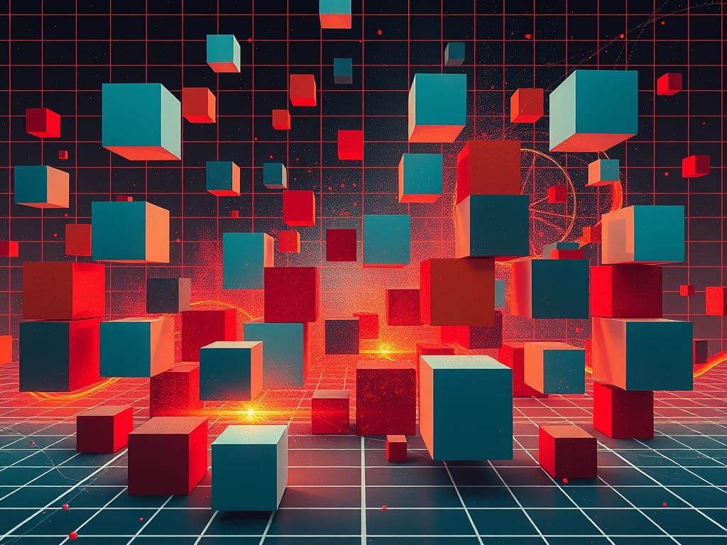 Geometric Surrealism in Teal and Ultramarine: Futuristic Cub...