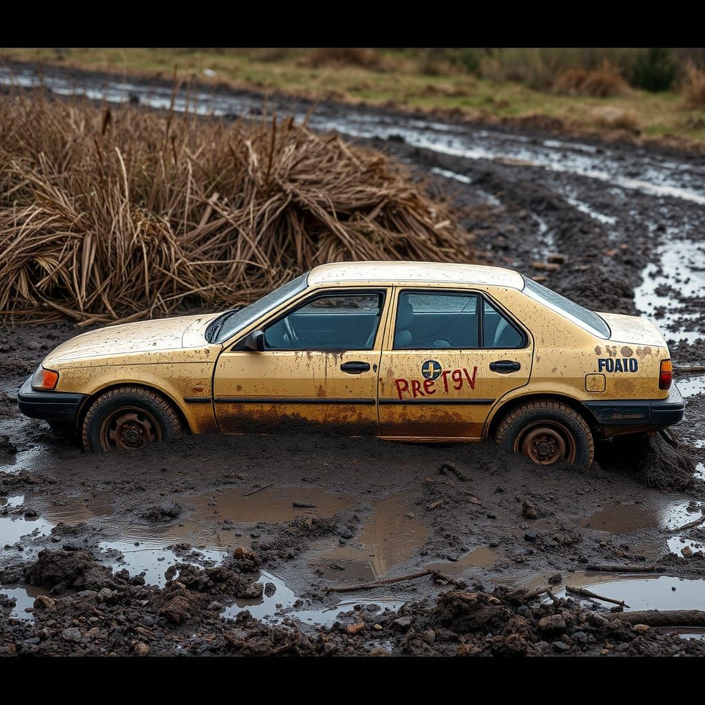 Rehearsal Car Deeply Stuck in Mud