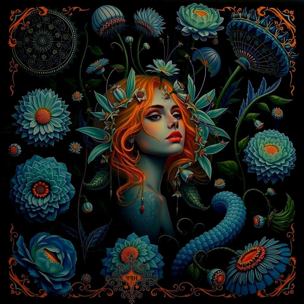 Sumptuous Figure in Bioluminescent Forest, Oil Painting