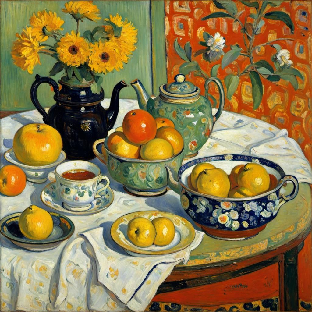 Teapot Still Life in Post-Impressionist Style