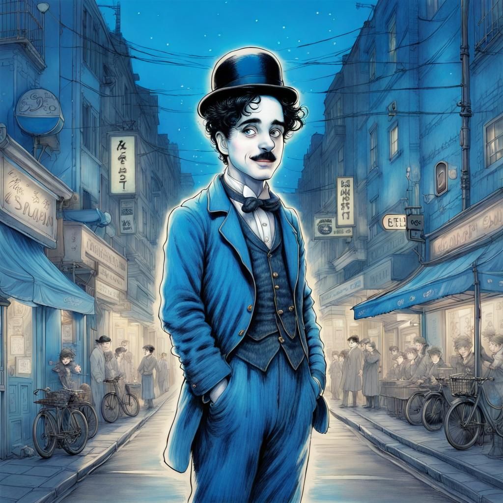Anime Portrait of Charlie Chaplin in Neon City