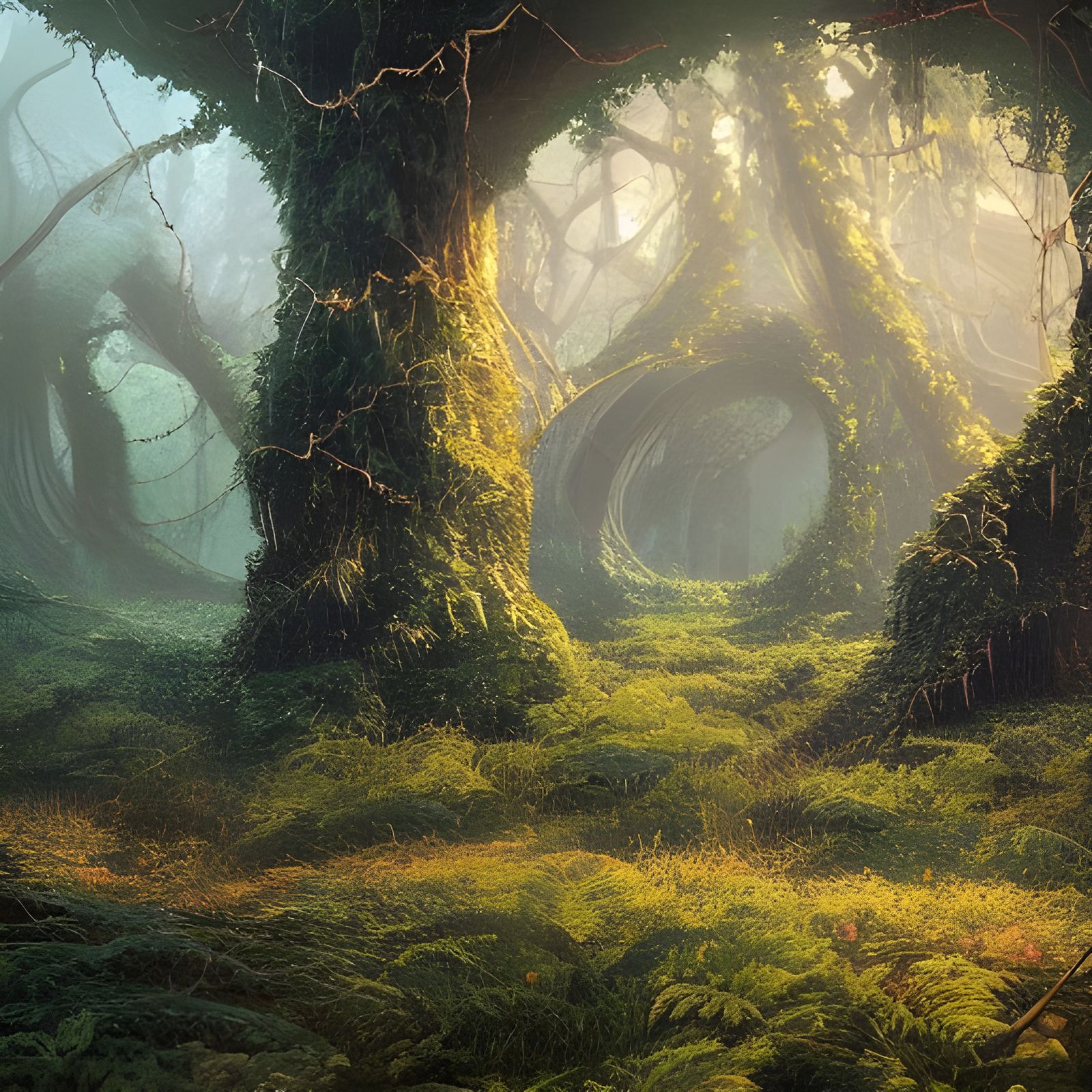 enigmatic sunset forest