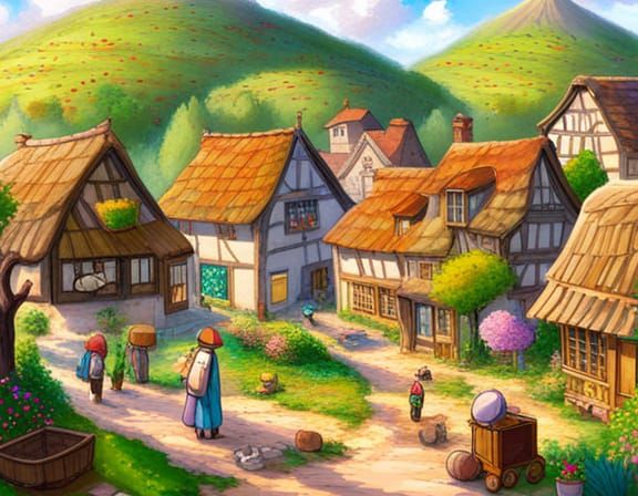 Pokémon Village in Monet Style