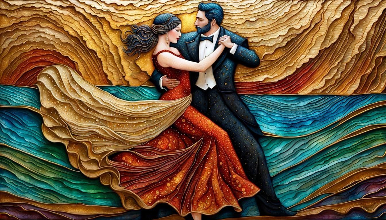 Textured Gold Bas-Relief on Tidalwave Backdrop