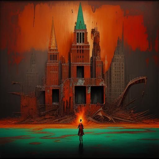 Statue of Liberty Cries in Red Square: Surrealist Oil