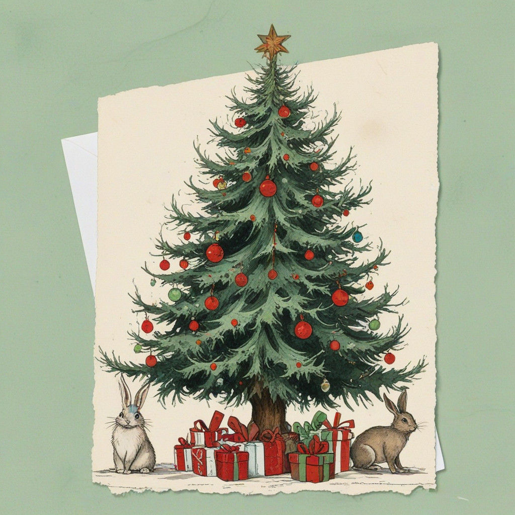 Surrealist Christmas Tree in Warm Vintage Colors