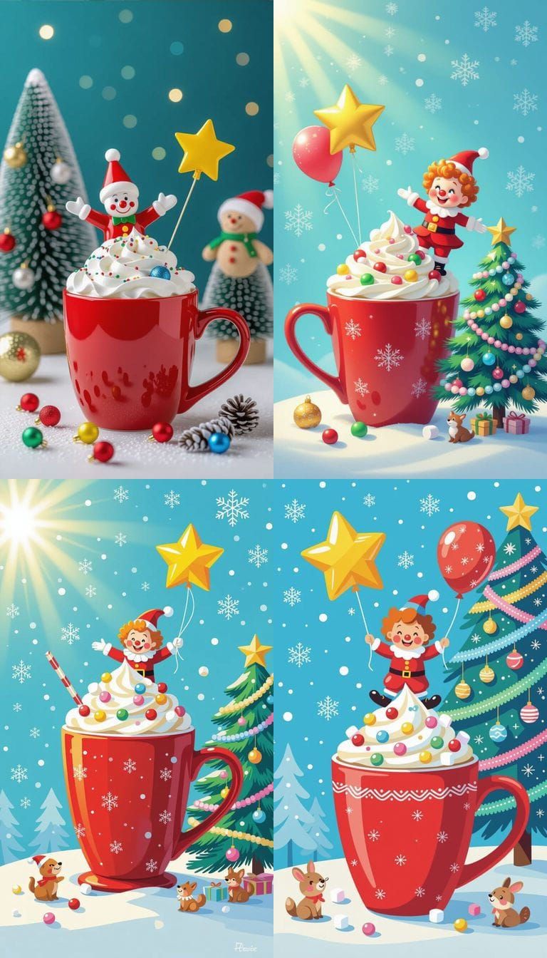 Festive Hot Chocolate Mug with Cheerful Clown and Snowy Chri...