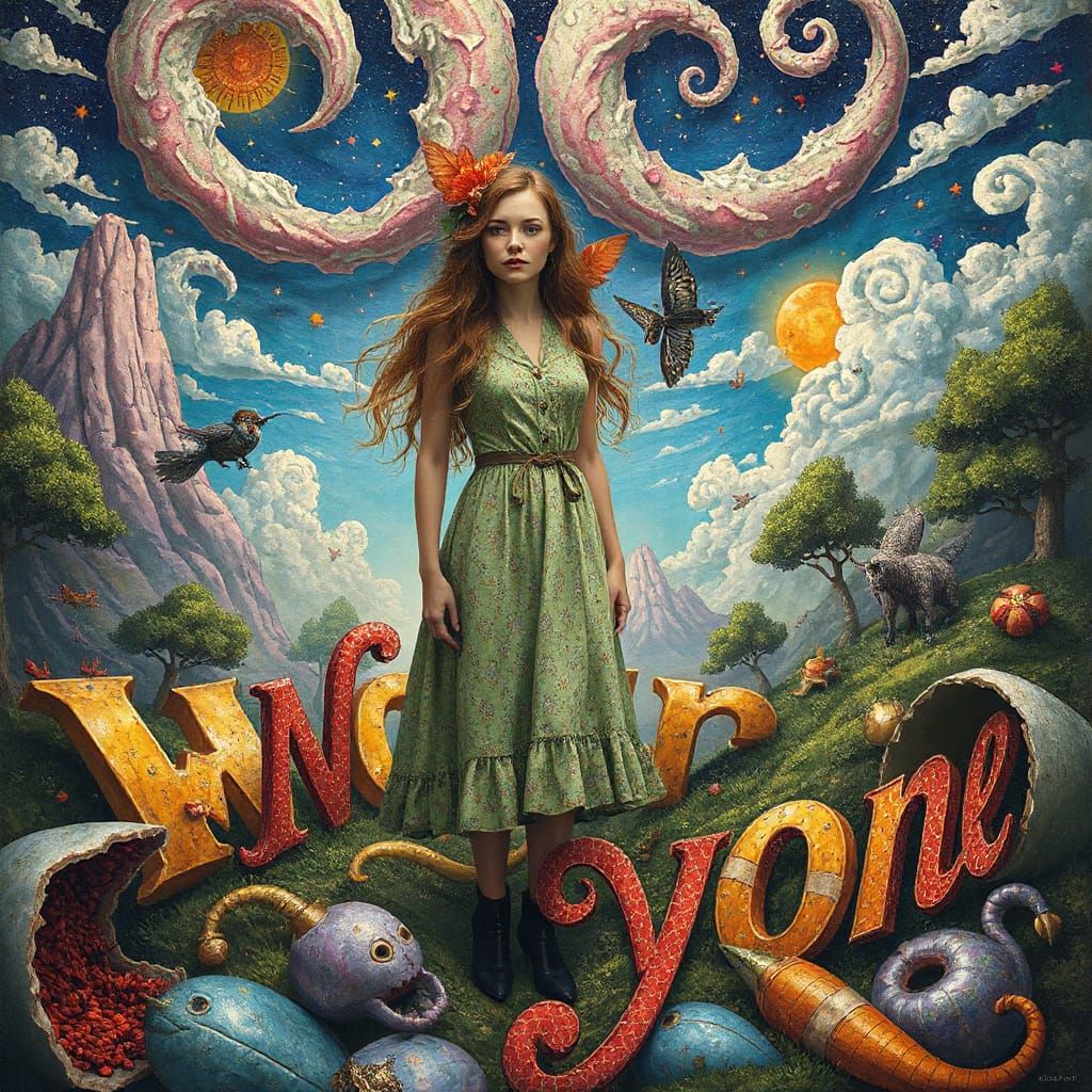 Fantastical Woman in Surreal Landscape, Digital Art